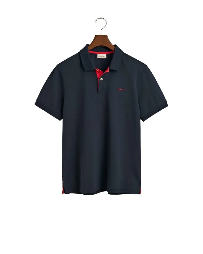 Gant Regular Contrast Pique Short Sleeve Rugger Evening Blue
