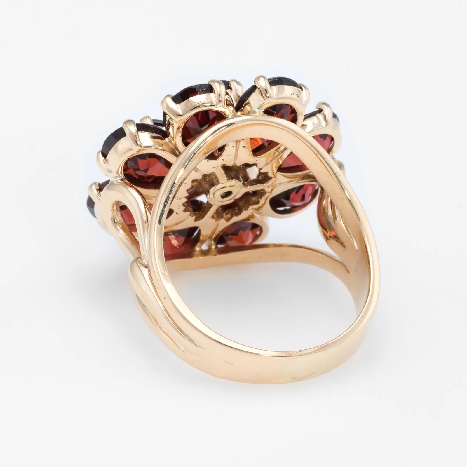 Garnet Diamond Flower Cocktail Ring Vintage 14k Yellow Gold Estate Jewelry Fine