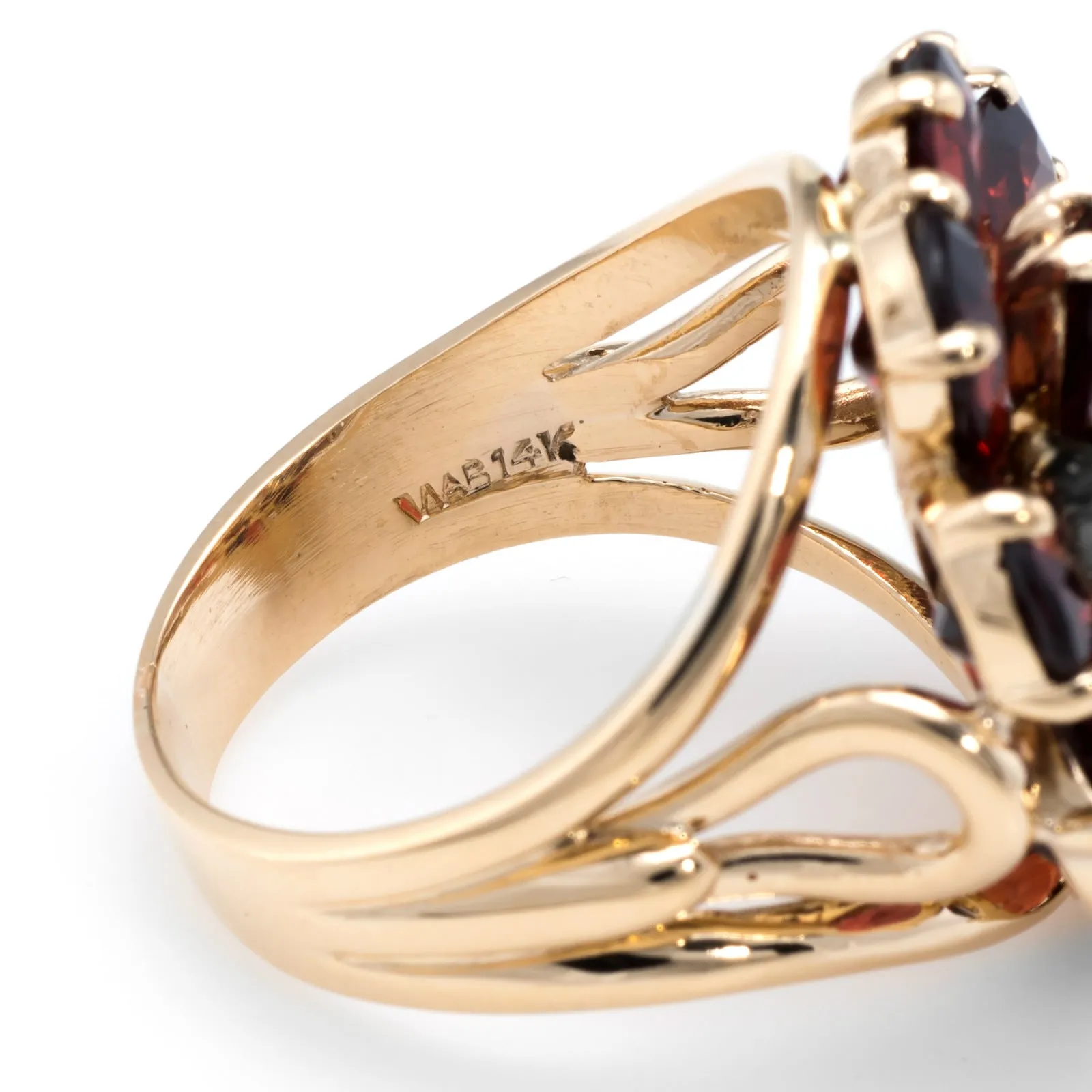 Garnet Diamond Flower Cocktail Ring Vintage 14k Yellow Gold Estate Jewelry Fine