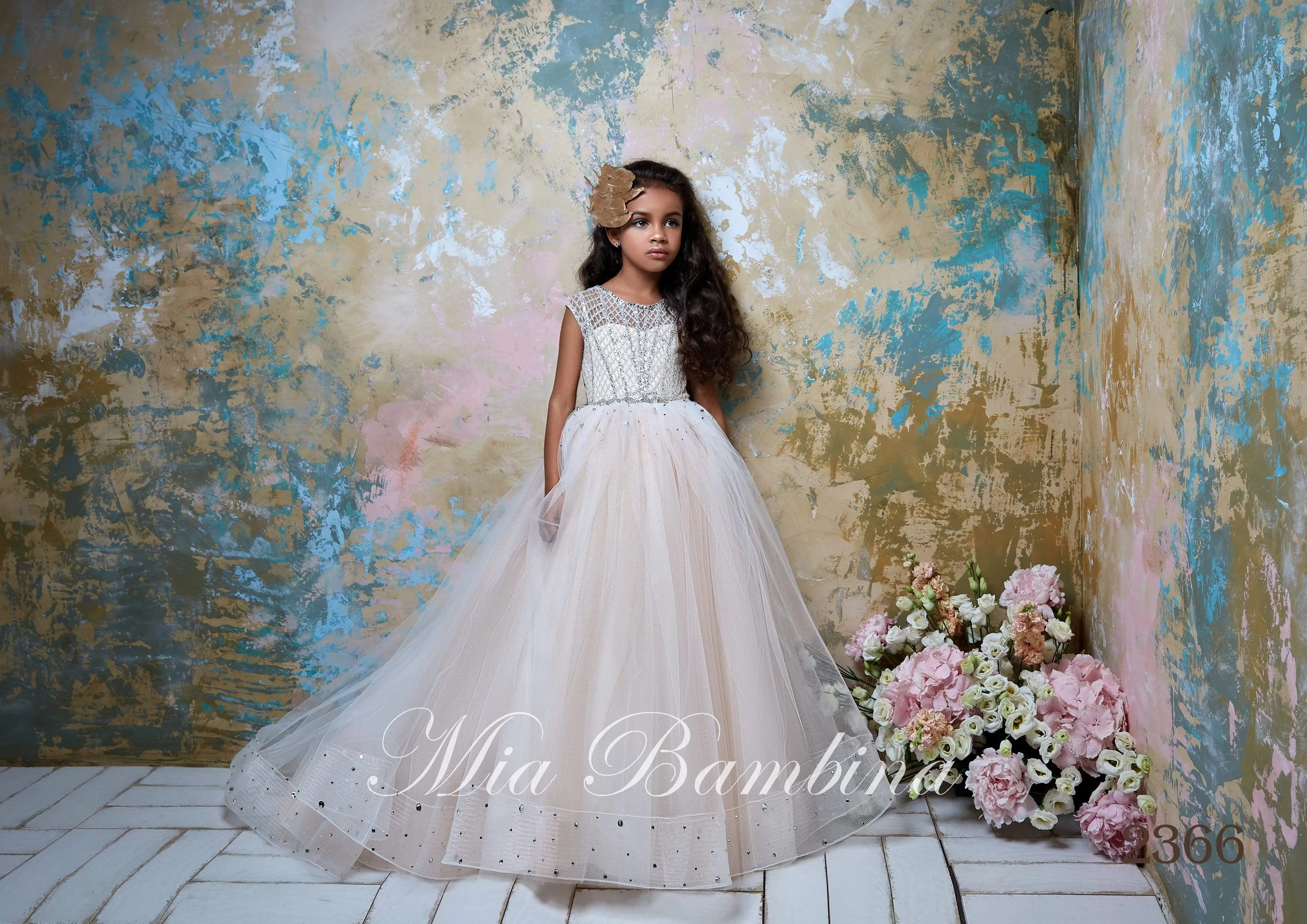 Girl Luxurious Lattice Tulle Special Occasion Dress in IVORY