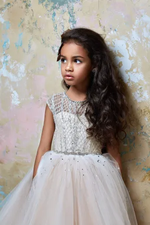 Girl Luxurious Lattice Tulle Special Occasion Dress in IVORY