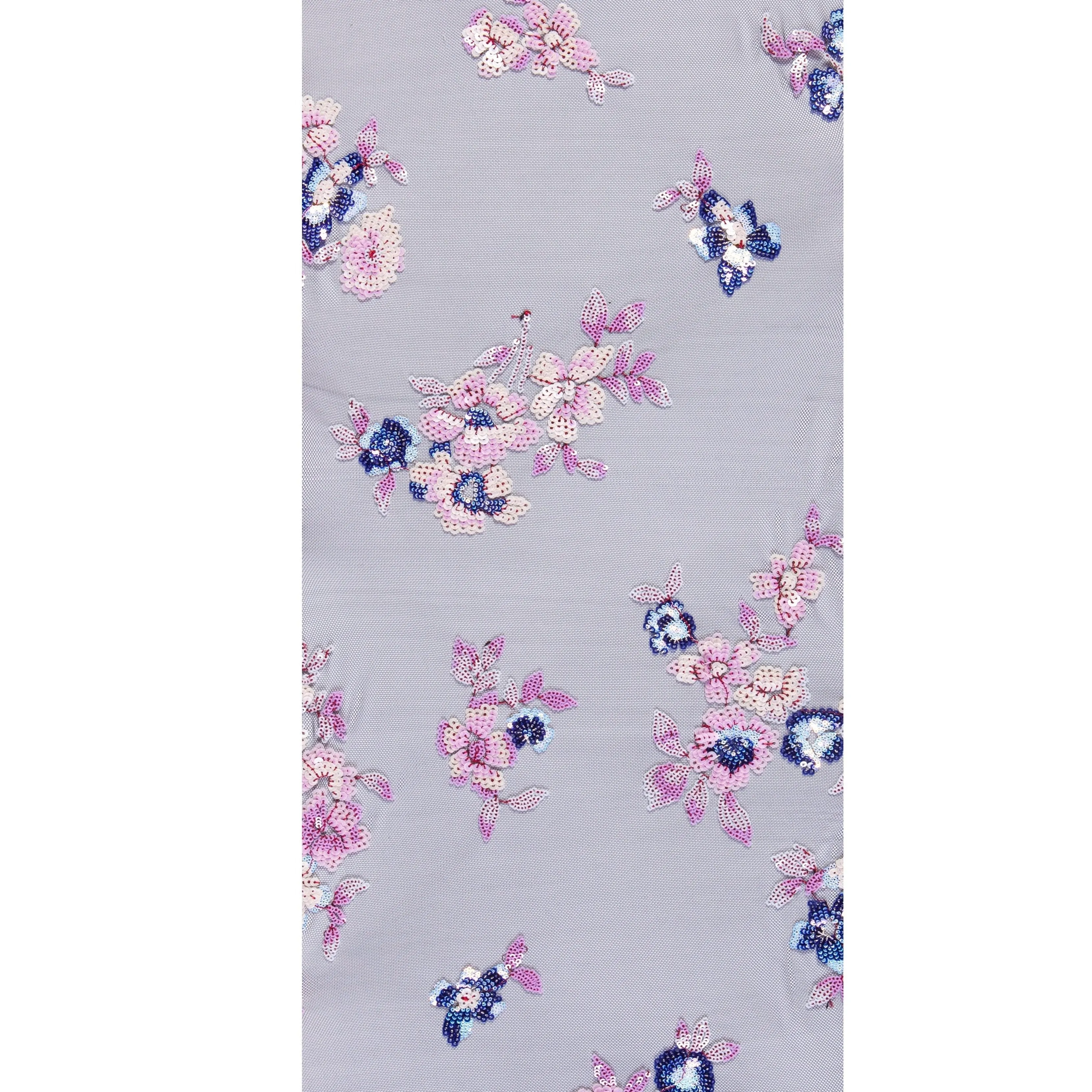 Glamorous Floral Colorful Sequin Embroidered Knit Tulle Fabric