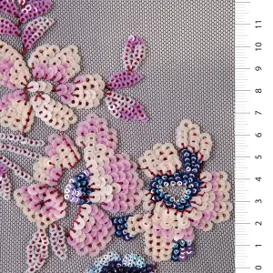 Glamorous Floral Colorful Sequin Embroidered Knit Tulle Fabric