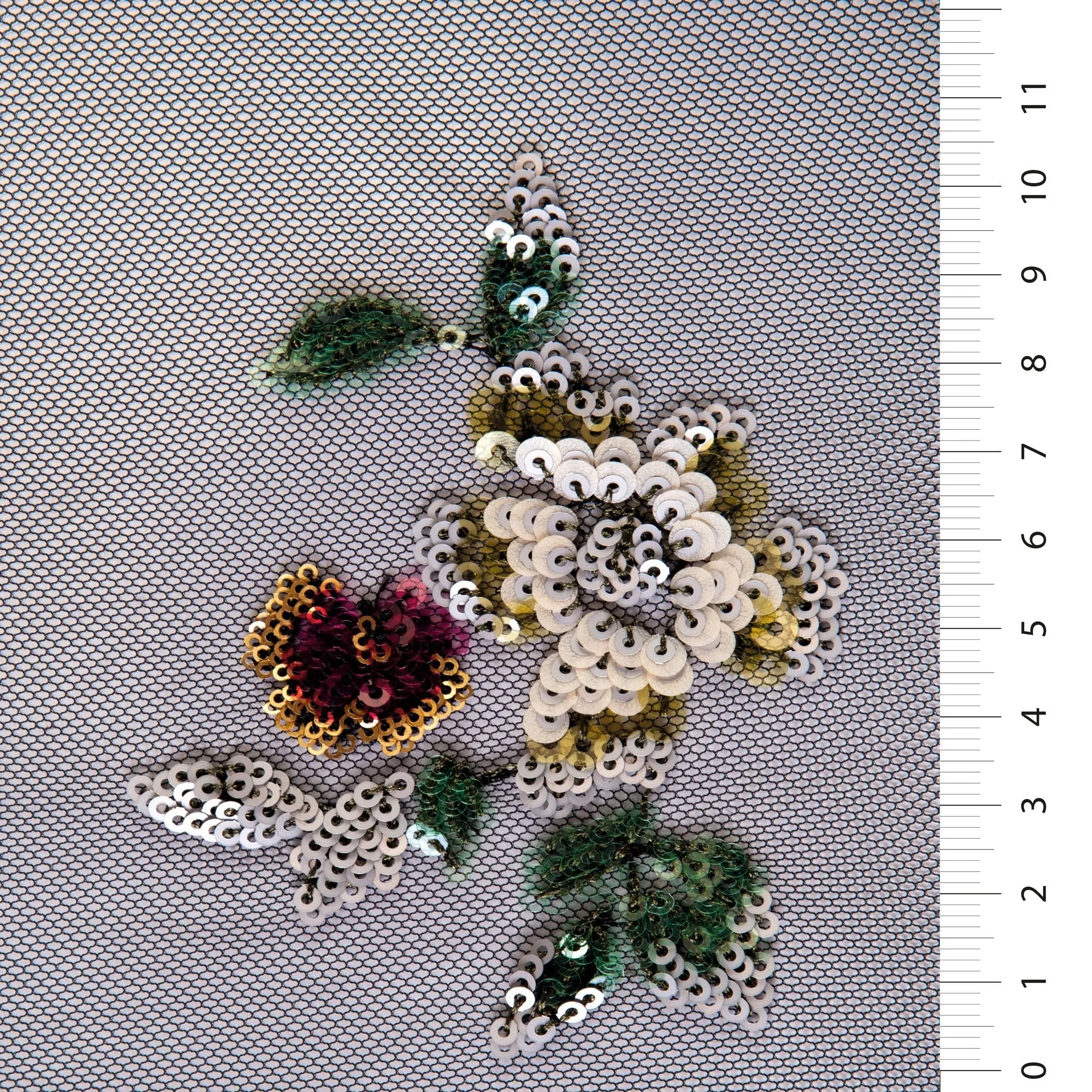Glamorous Floral Colorful Sequin Embroidered Knit Tulle Fabric