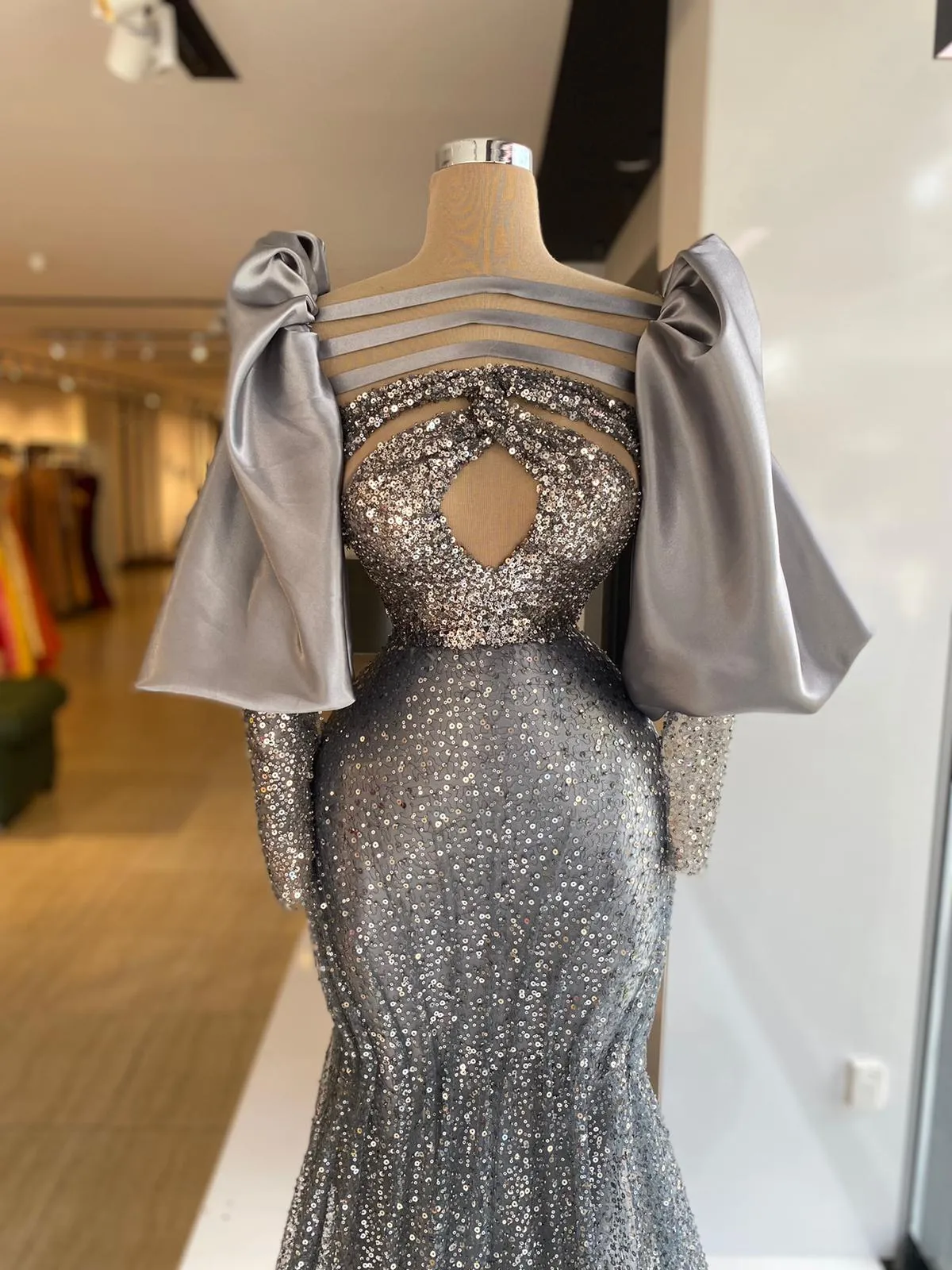 Glitter Elegant Mermaid Evening Dresses Puff Long Sleeves