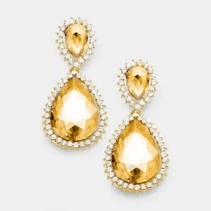 Gold Crystal Teardrop Earrings on Gold | 345742