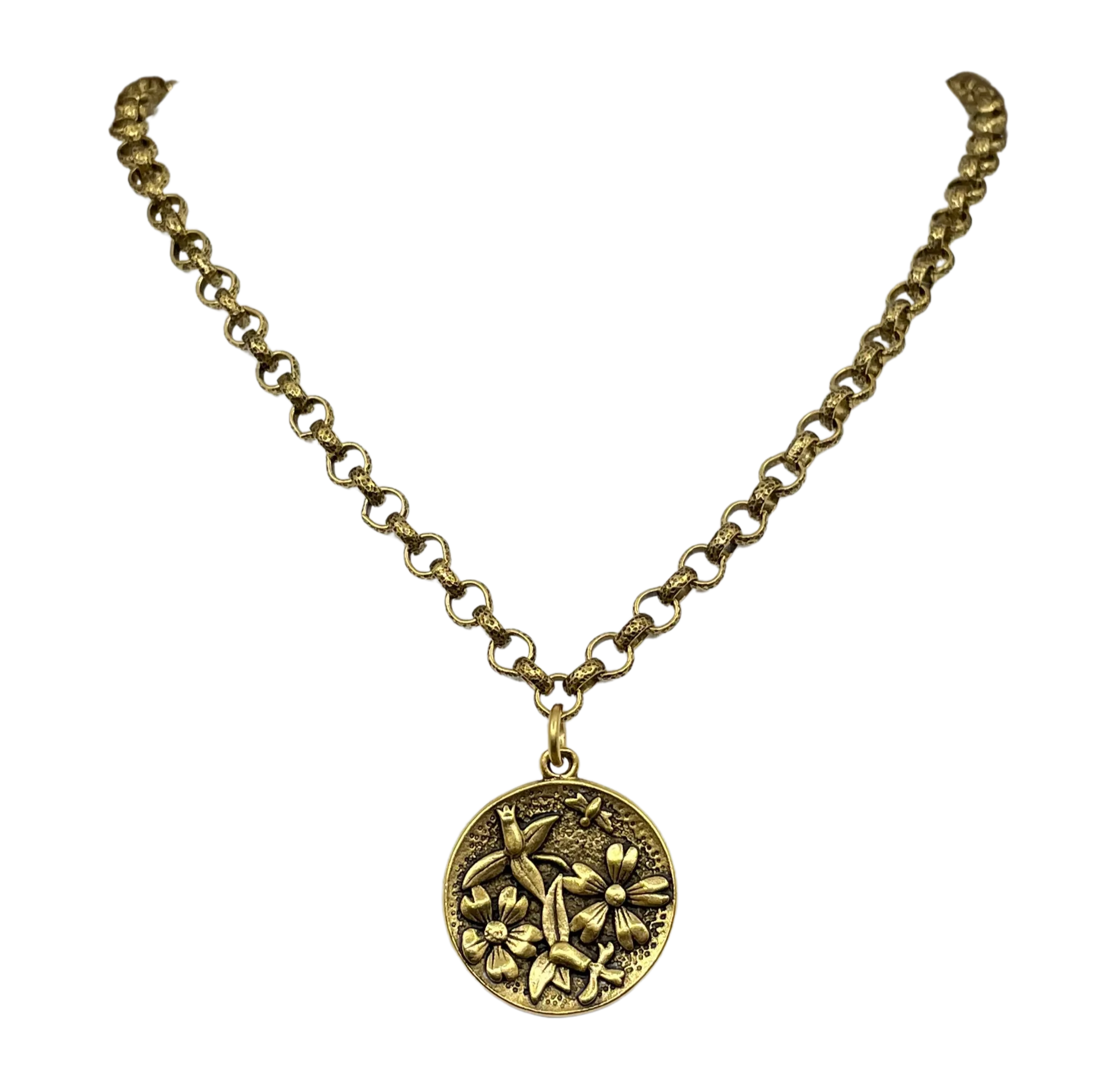 Gold Plated 18" Chain with Gold Plated Flower Bee Pendant