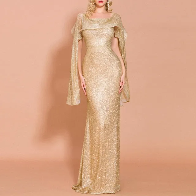 Golden Evening Dress Off The Shoulder Mermaid Floor Length Sequins Sleeveless Wedding Party Formal Evening Dresses