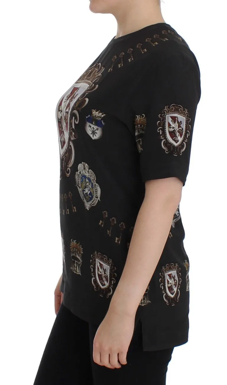 Gray Shield Print Silk Blouse T-shirt