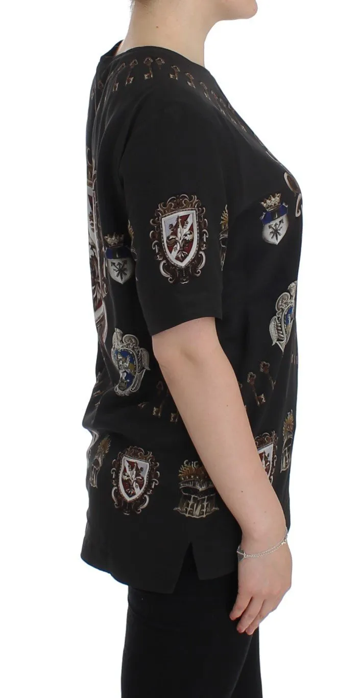 Gray Shield Print Silk Blouse T-shirt