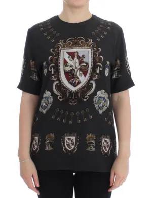 Gray Shield Print Silk Blouse T-shirt