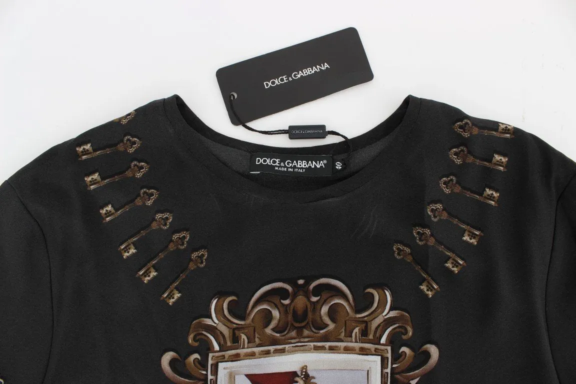 Gray Shield Print Silk Blouse T-shirt