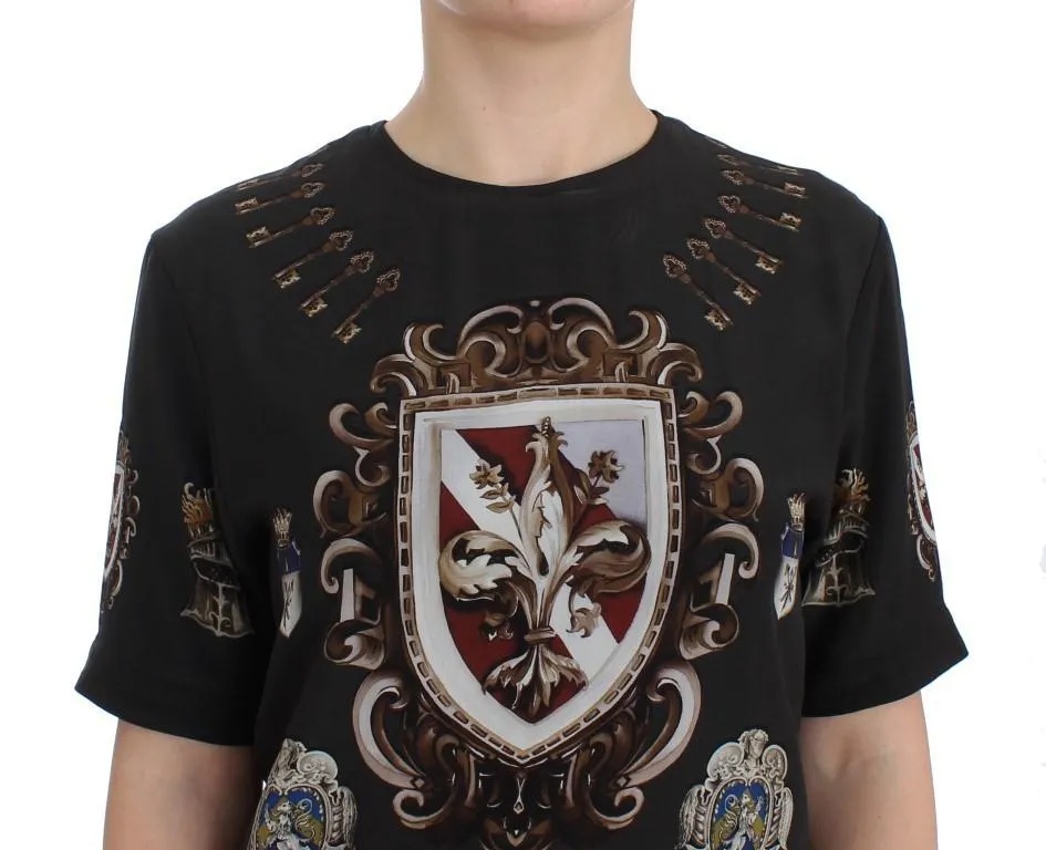 Gray Shield Print Silk Blouse T-shirt
