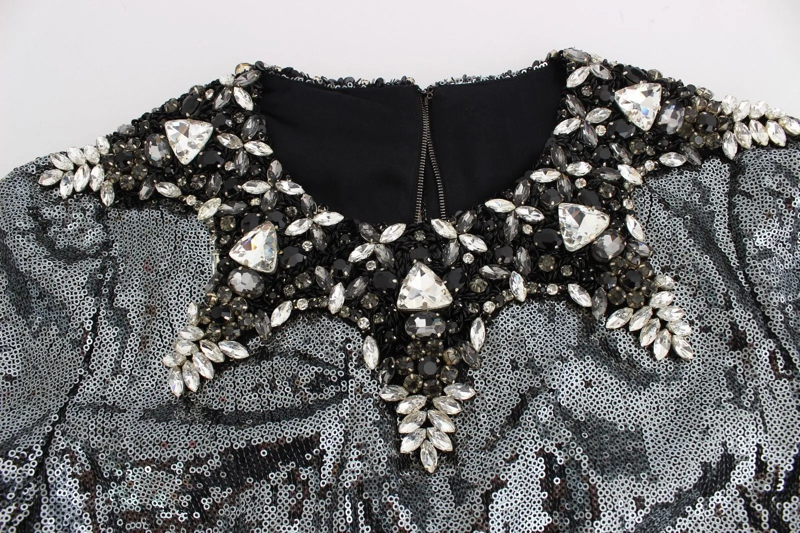 Gray Silver Crystal Sequined Blouse