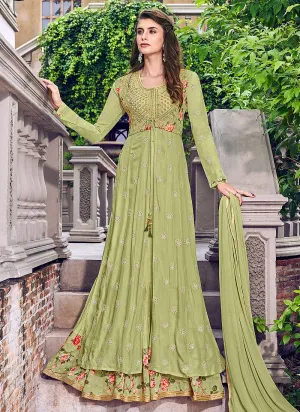 Green Multi Embroidered Jacket Style Anarkali Suit Set