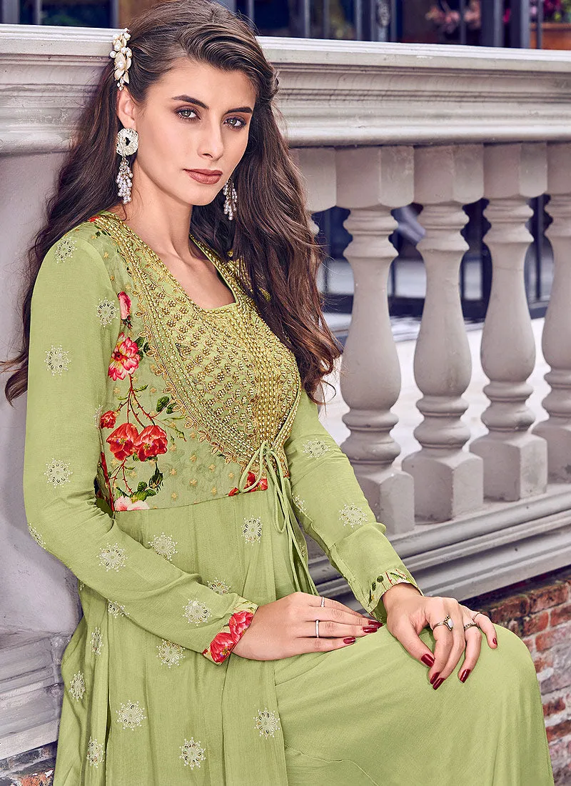 Green Multi Embroidered Jacket Style Anarkali Suit Set