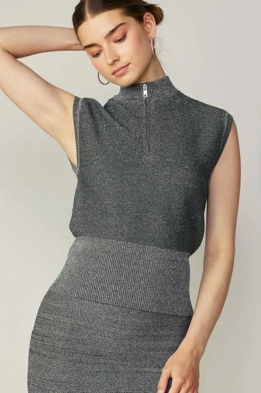 Grey Half Zip Sweater Vest