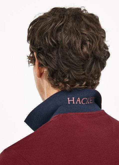 Hackett Mens Slim Fit Long Sleeve Polo - Red