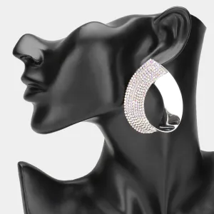 Half AB Rhinestone Silver Metal Teardrop Pageant Earrings | Evening Earrings |  643337