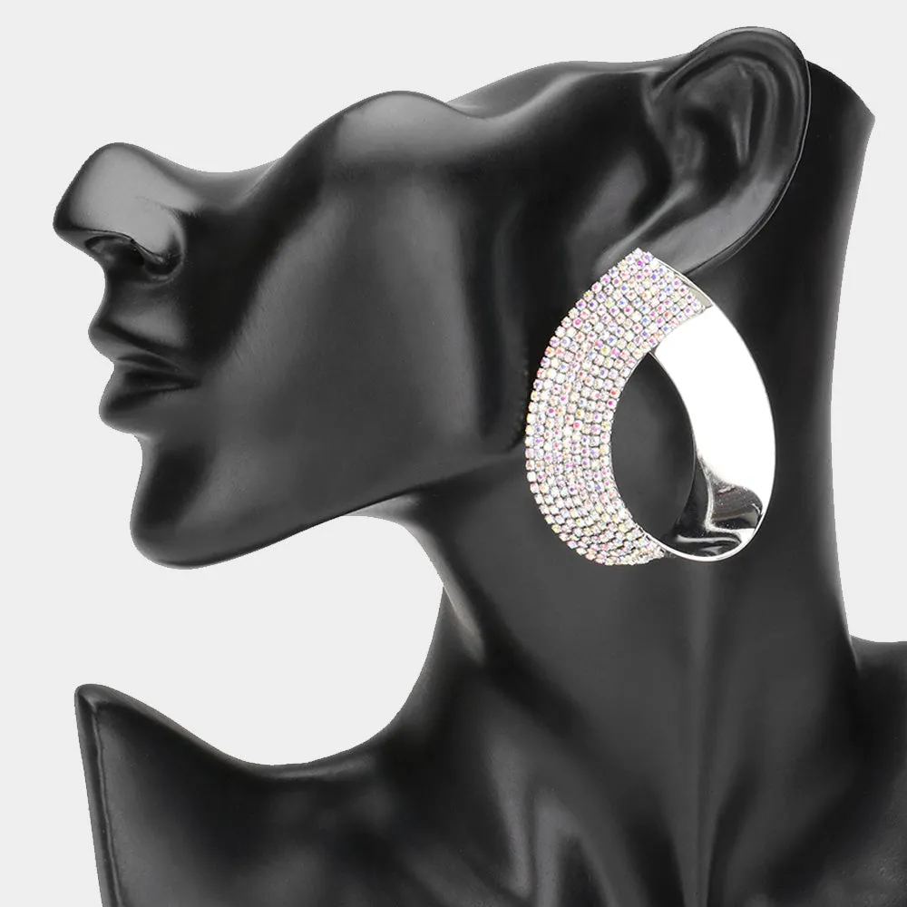 Half AB Rhinestone Silver Metal Teardrop Pageant Earrings | Evening Earrings |  643337
