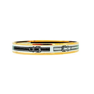 Hermes White Black Narrow Gold Printed Enamel Bracelet 70