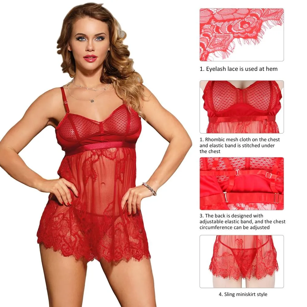High Quality Elegant Black Lace Sexy Babydoll