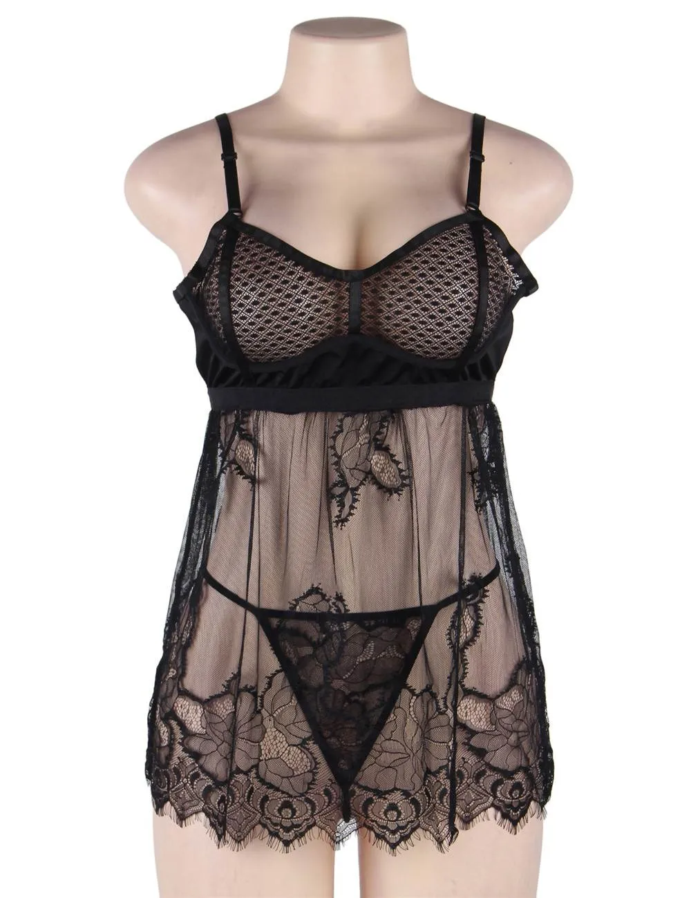 High Quality Elegant Black Lace Sexy Babydoll