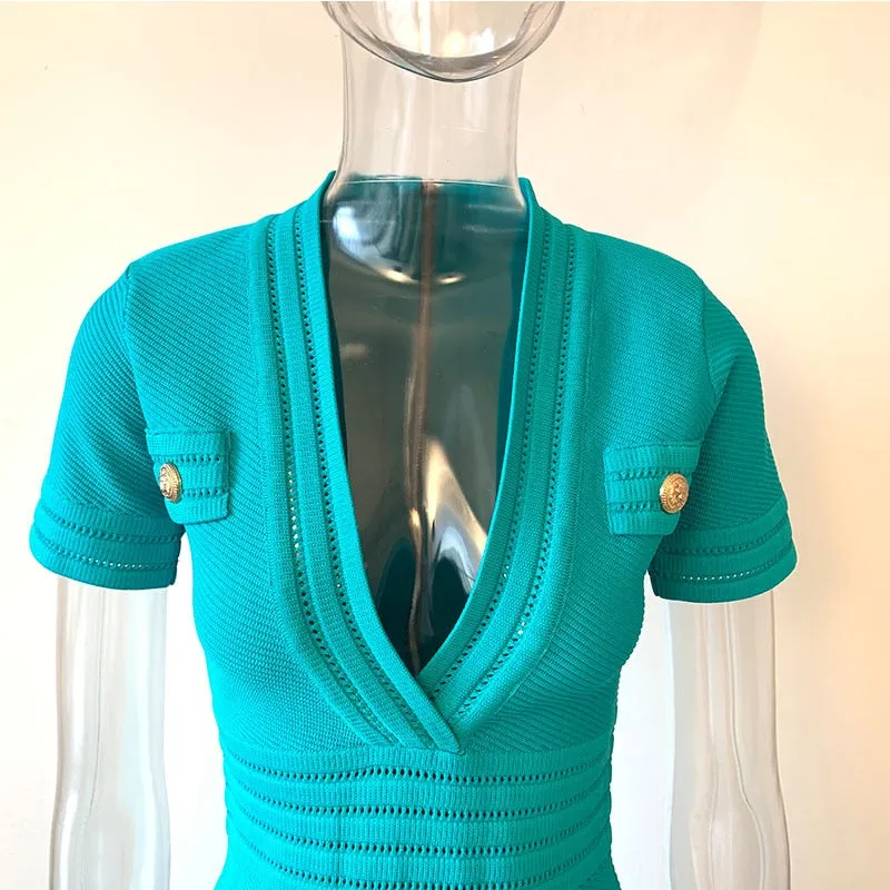 High Quality Elegant Candy Color Knitted Dress