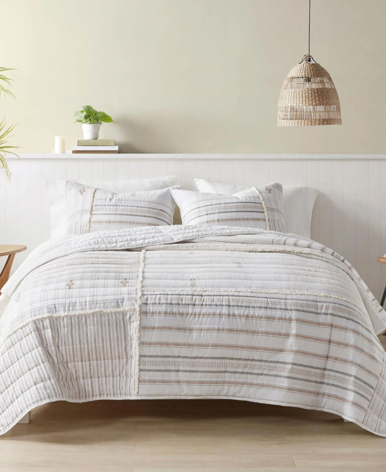 Ink ivy Salar 3-Piece Printed Cotton Quilt Set Shams Natural King / Cal King