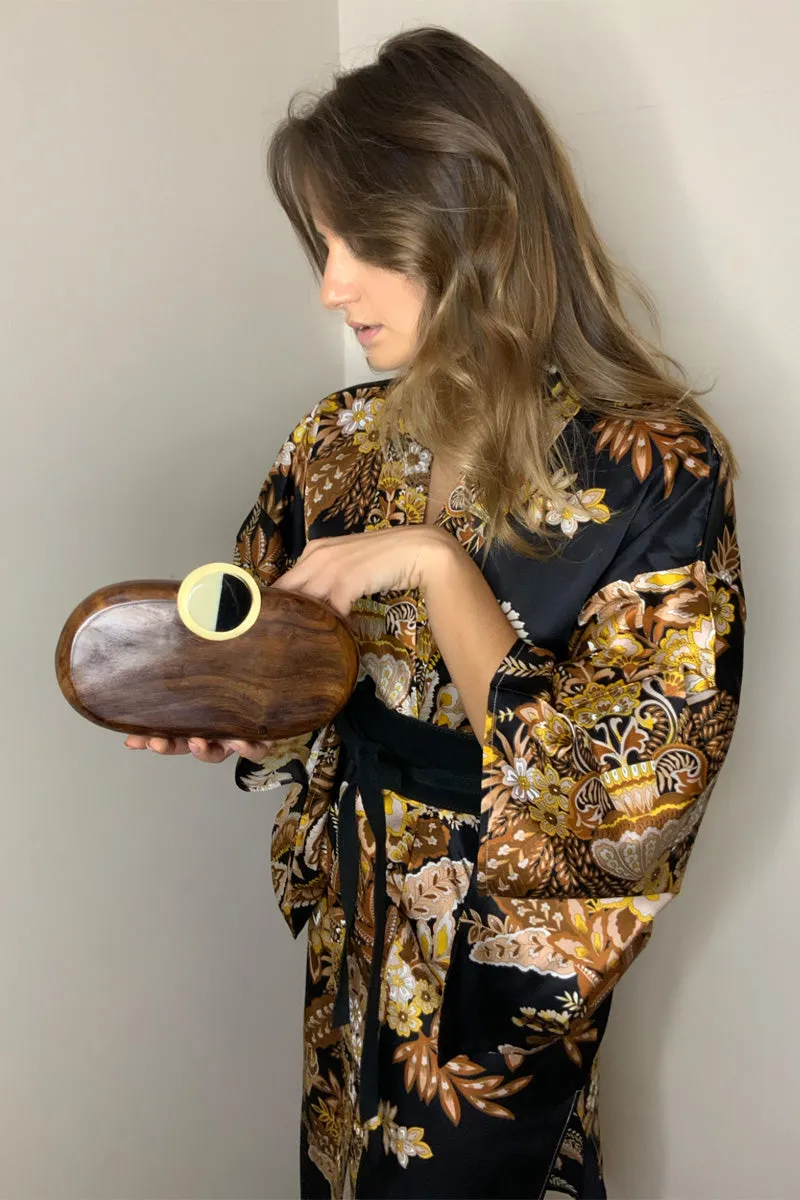 Italian Bouquet Black & Gold short Kimono