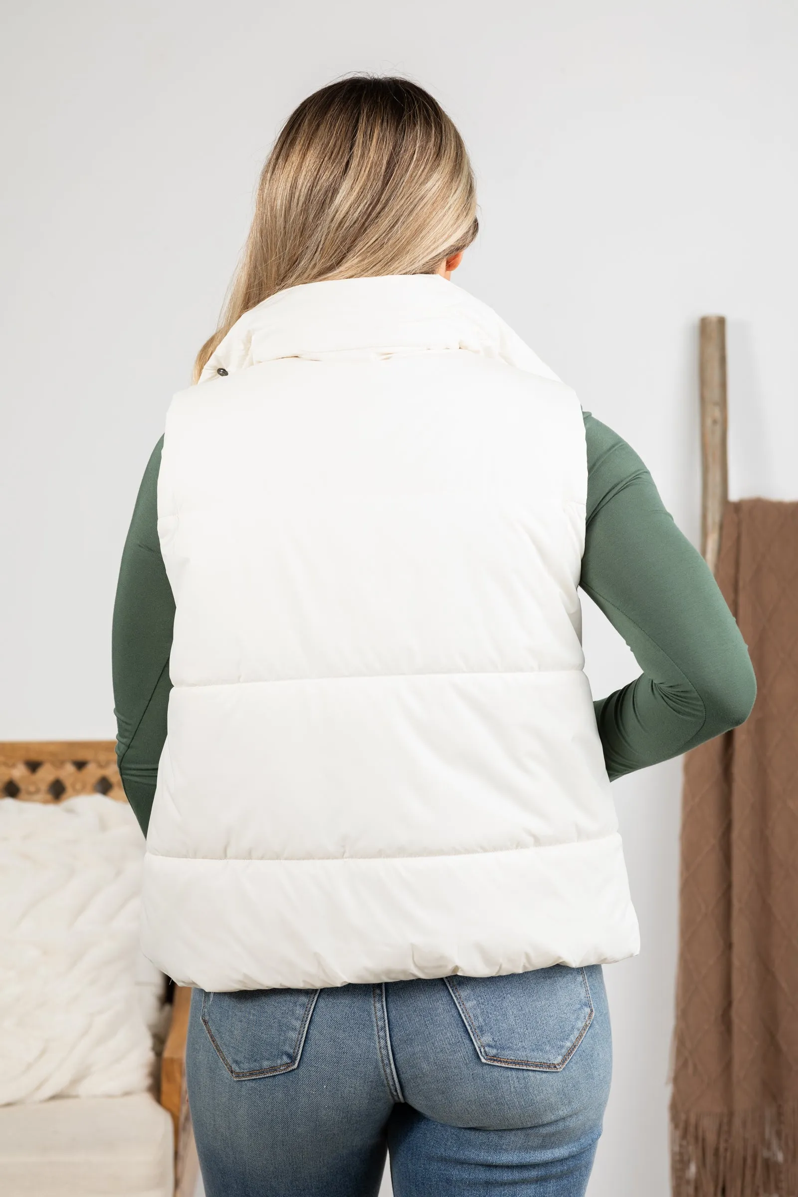 Ivory Asymmetrical Zip Up High Neck Vest