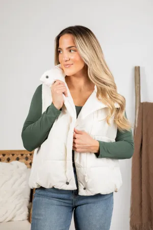 Ivory Asymmetrical Zip Up High Neck Vest