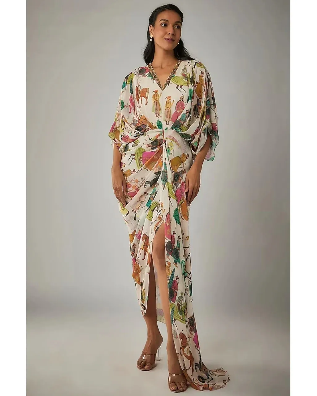 Ivory Printed Drape Dress
