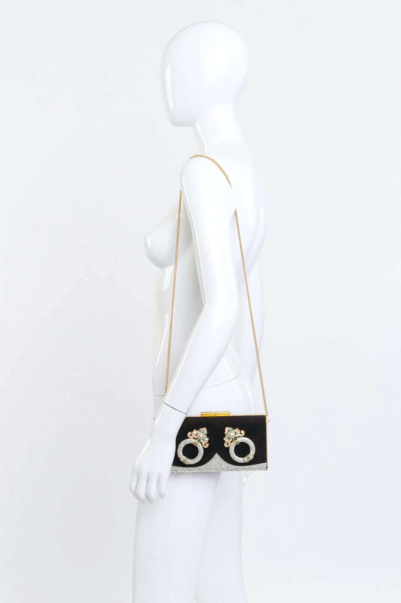 Jeweled Suede Frame Clutch