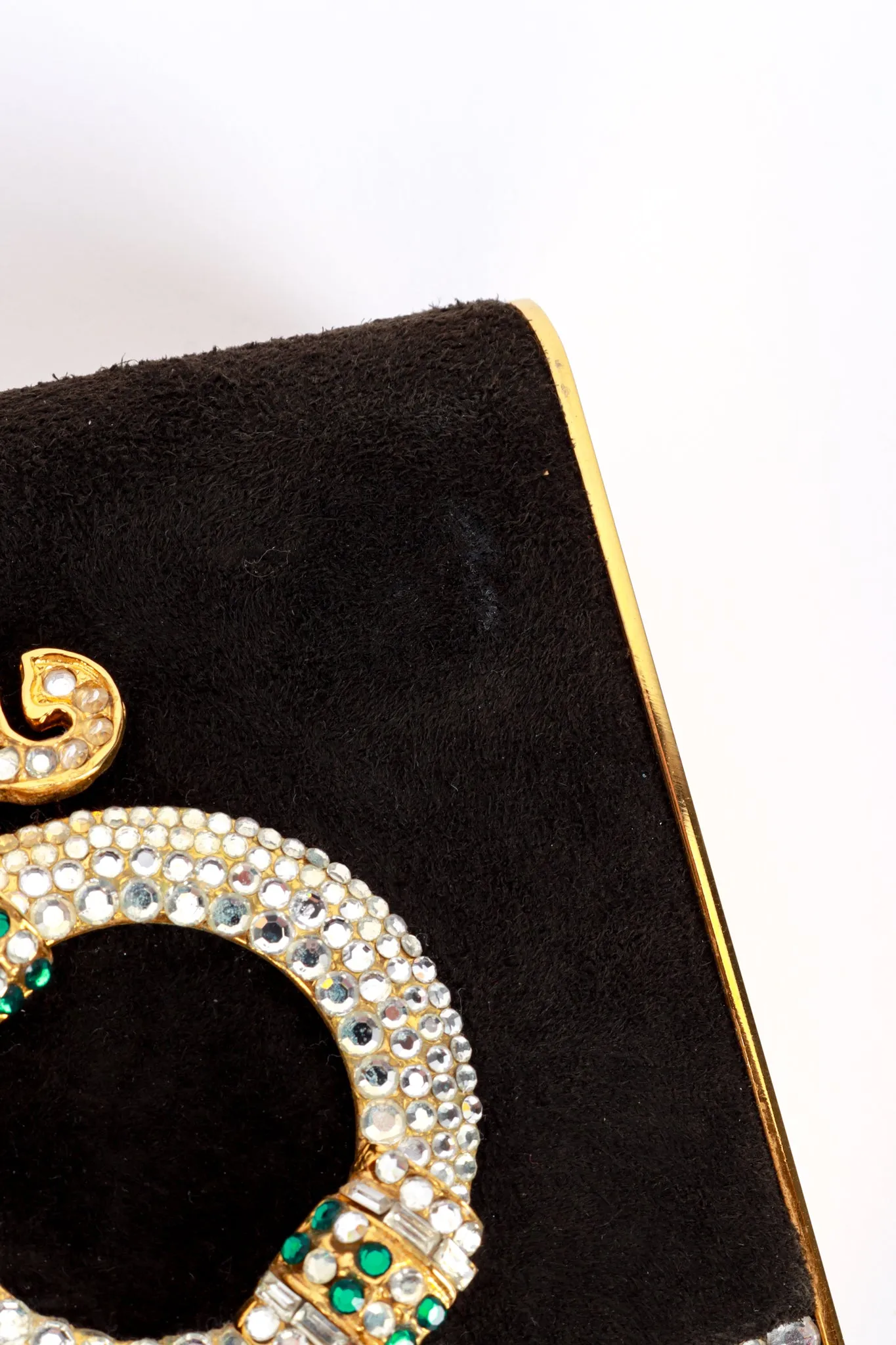 Jeweled Suede Frame Clutch