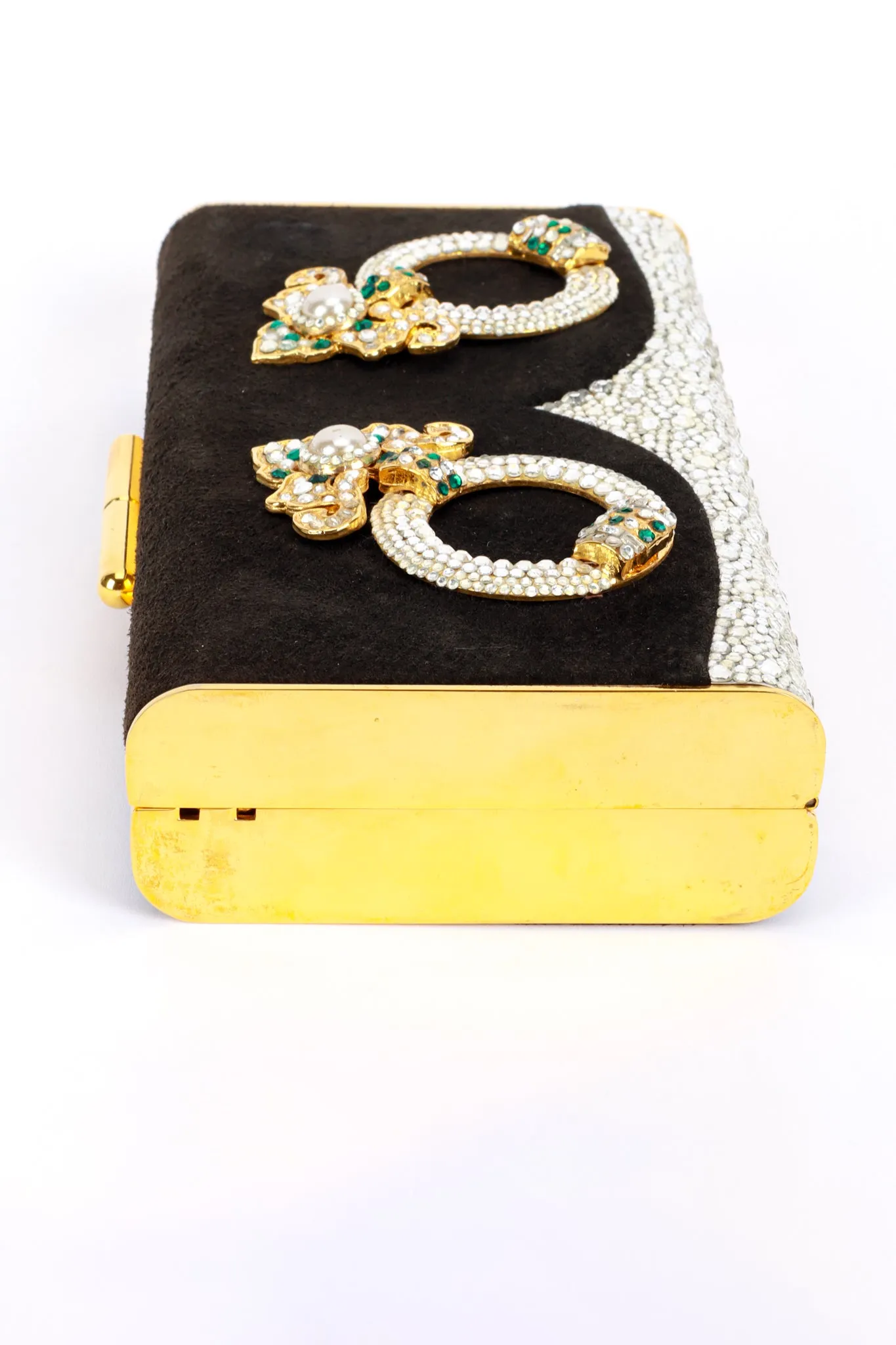 Jeweled Suede Frame Clutch