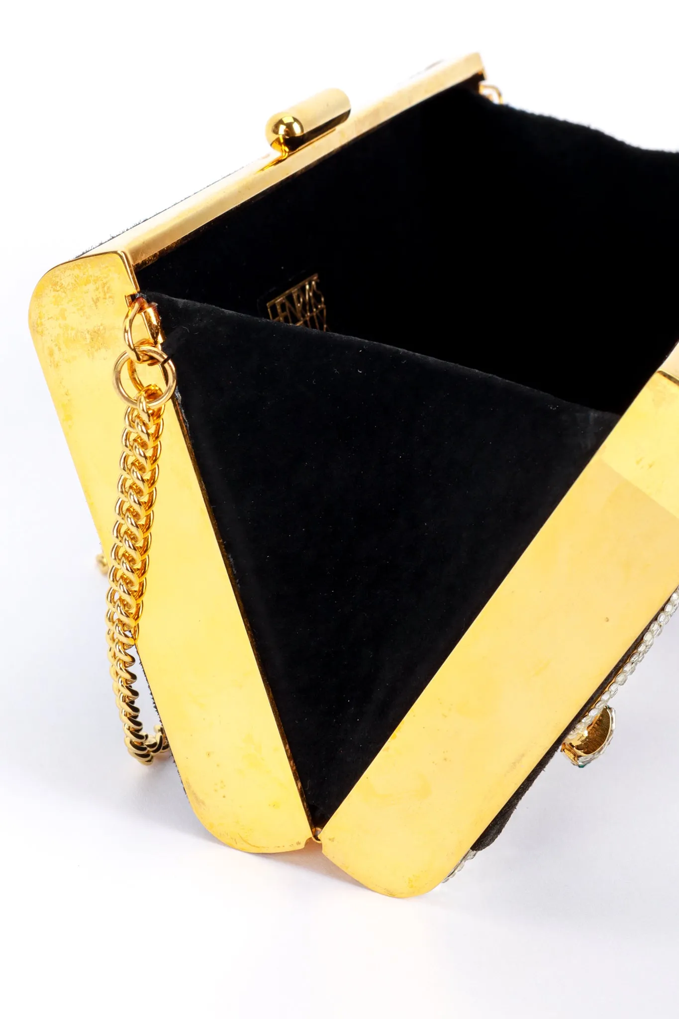 Jeweled Suede Frame Clutch