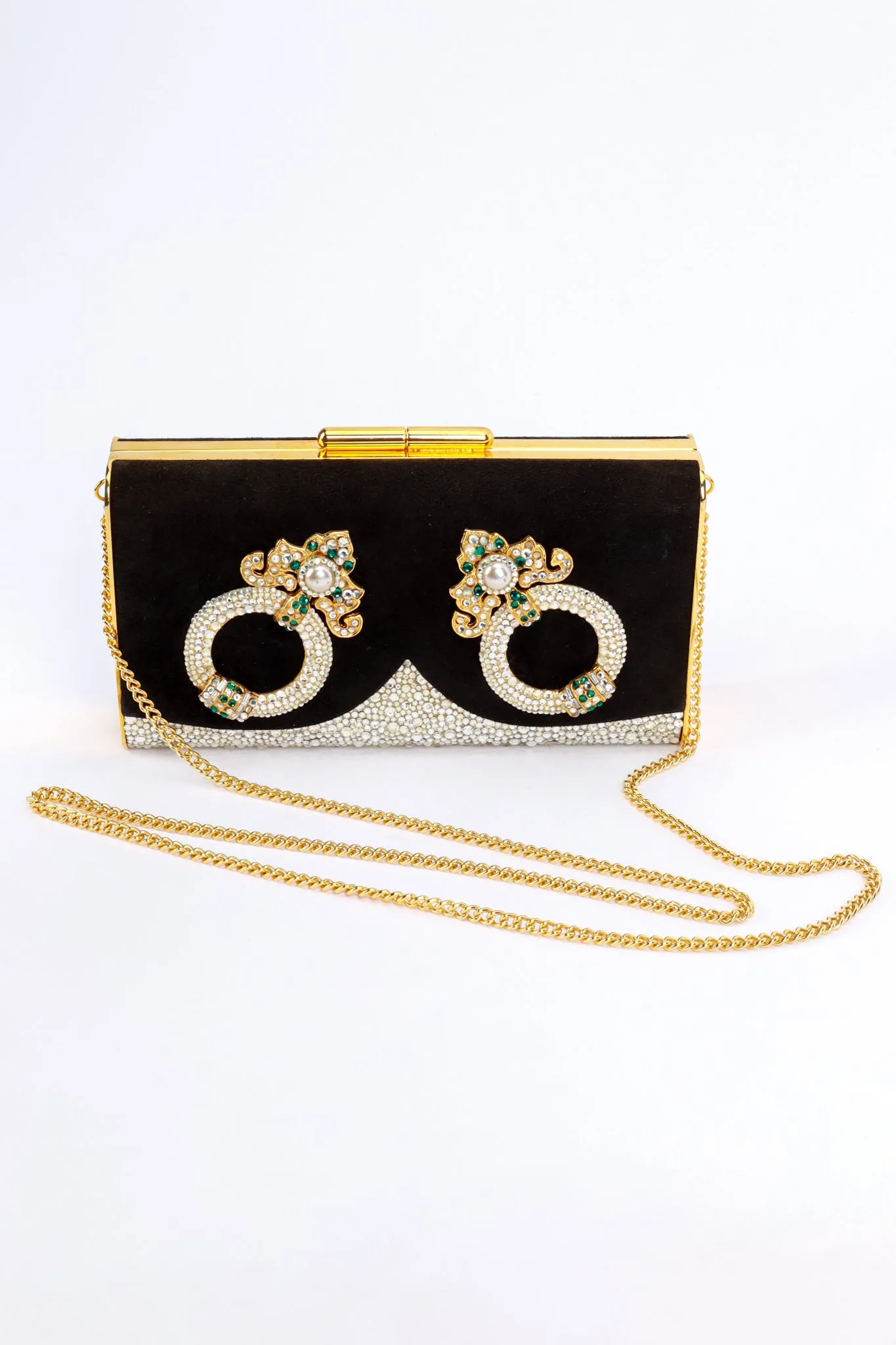 Jeweled Suede Frame Clutch