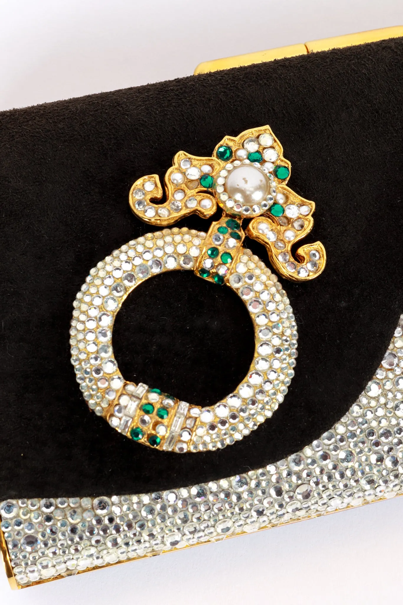 Jeweled Suede Frame Clutch