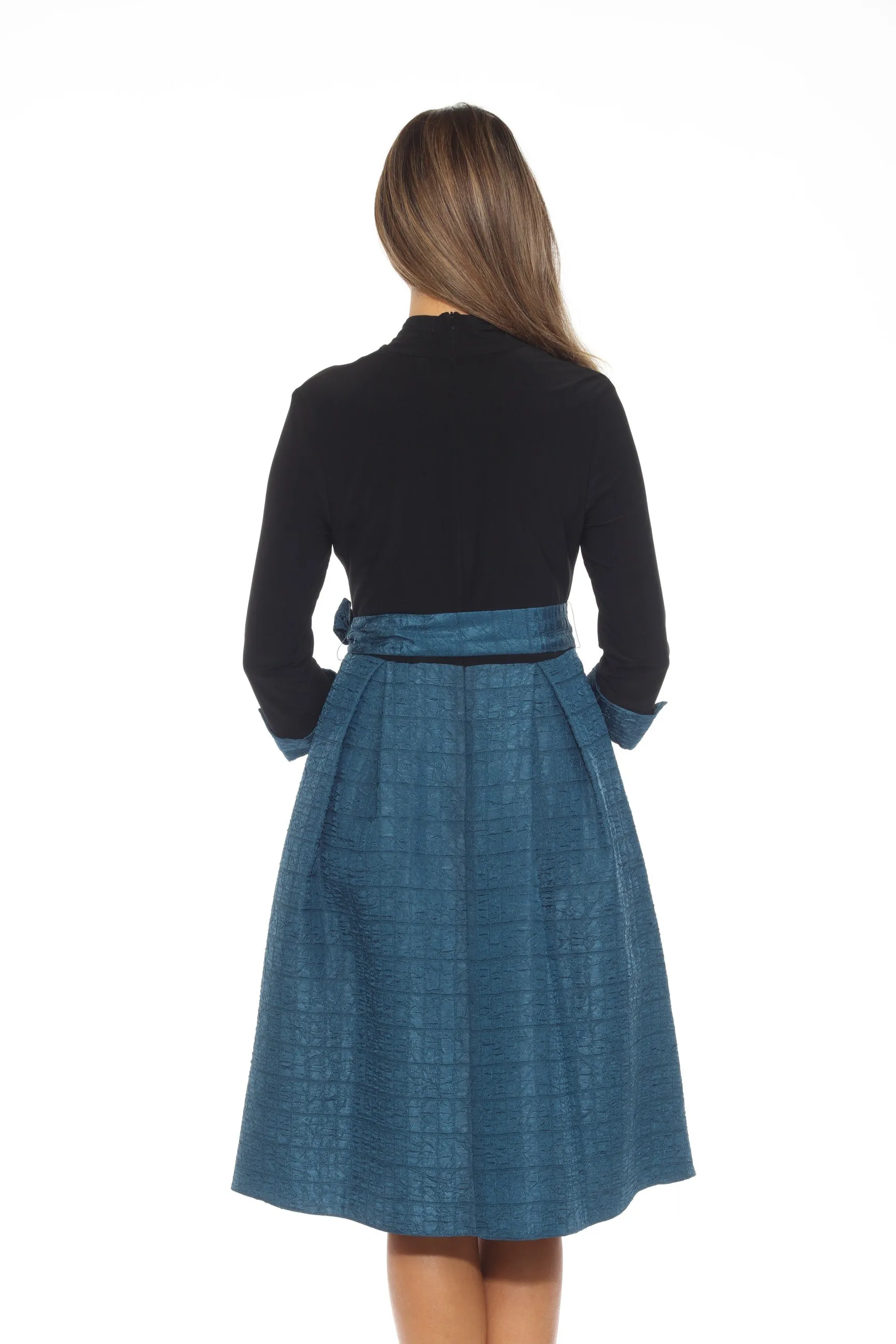 Joseph Ribkoff Twilight/Black Belted Jacquard Fit And Flare Dress 243783
