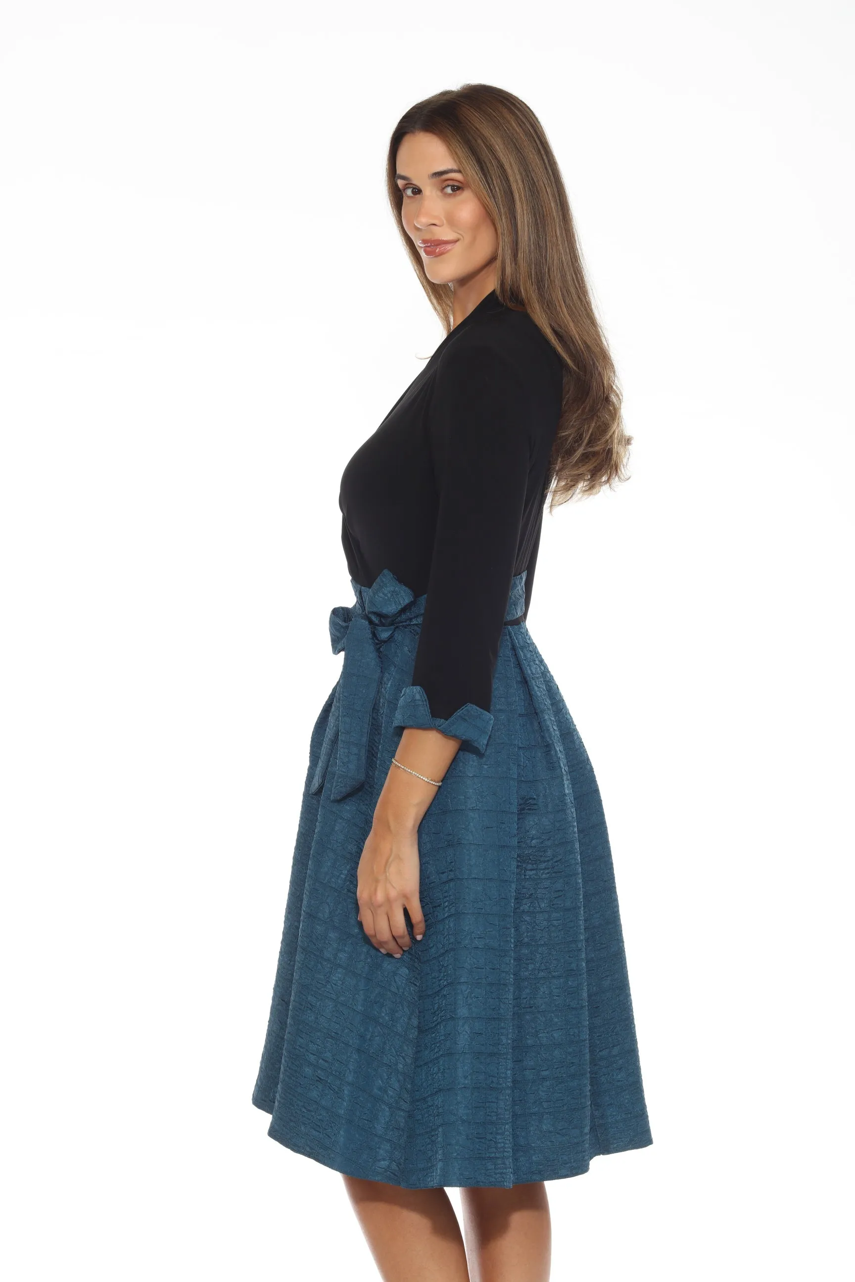 Joseph Ribkoff Twilight/Black Belted Jacquard Fit And Flare Dress 243783