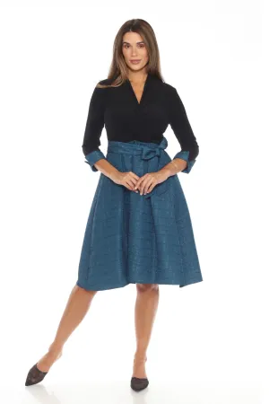 Joseph Ribkoff Twilight/Black Belted Jacquard Fit And Flare Dress 243783