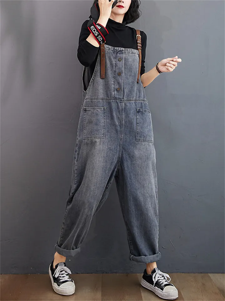 Korean Style High Quality Washed Long Jumpsuits For Ladies