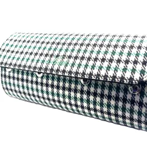 Kruk Green Pepita Watch Travel & Storage Case with Black Suede Lining
