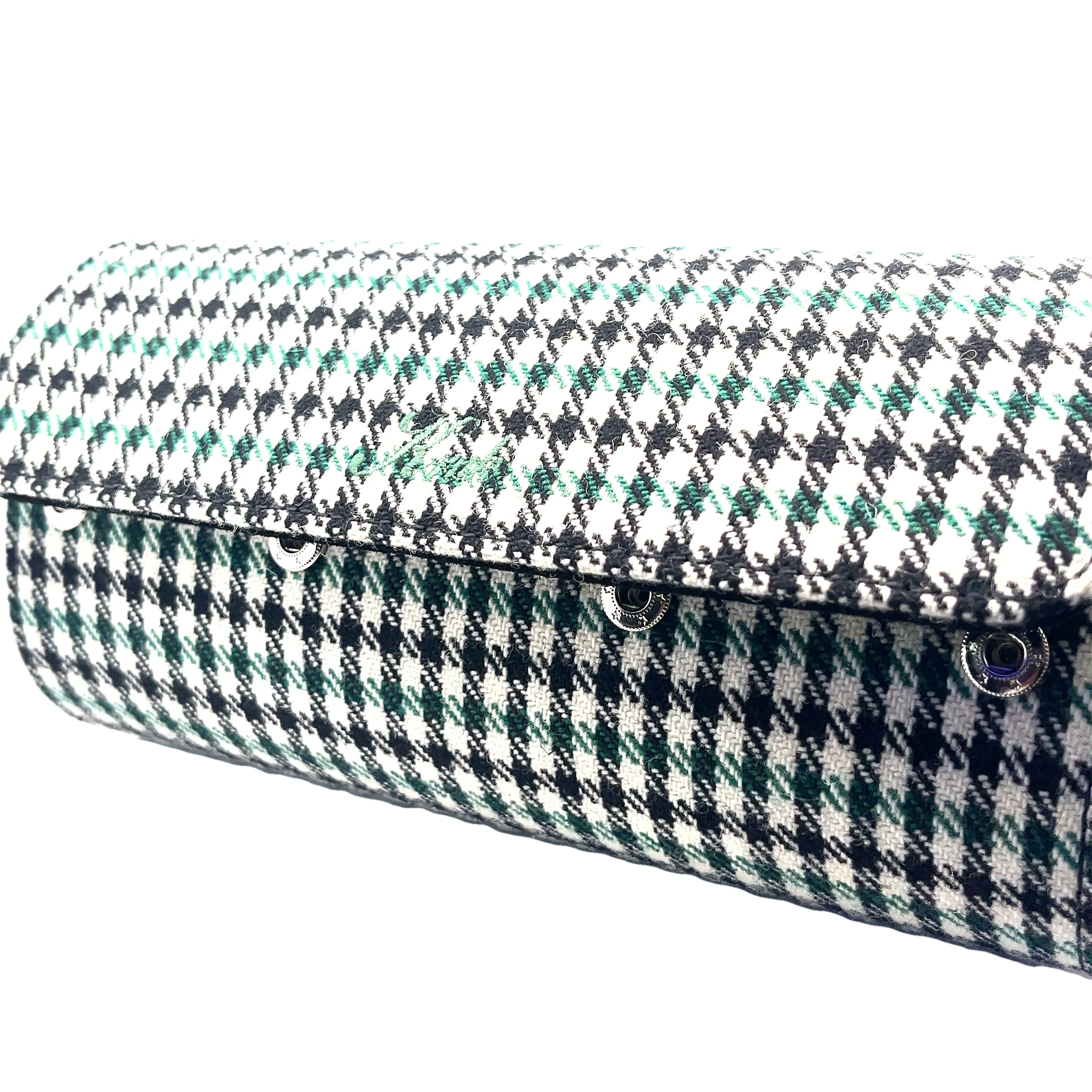 Kruk Green Pepita Watch Travel & Storage Case with Black Suede Lining