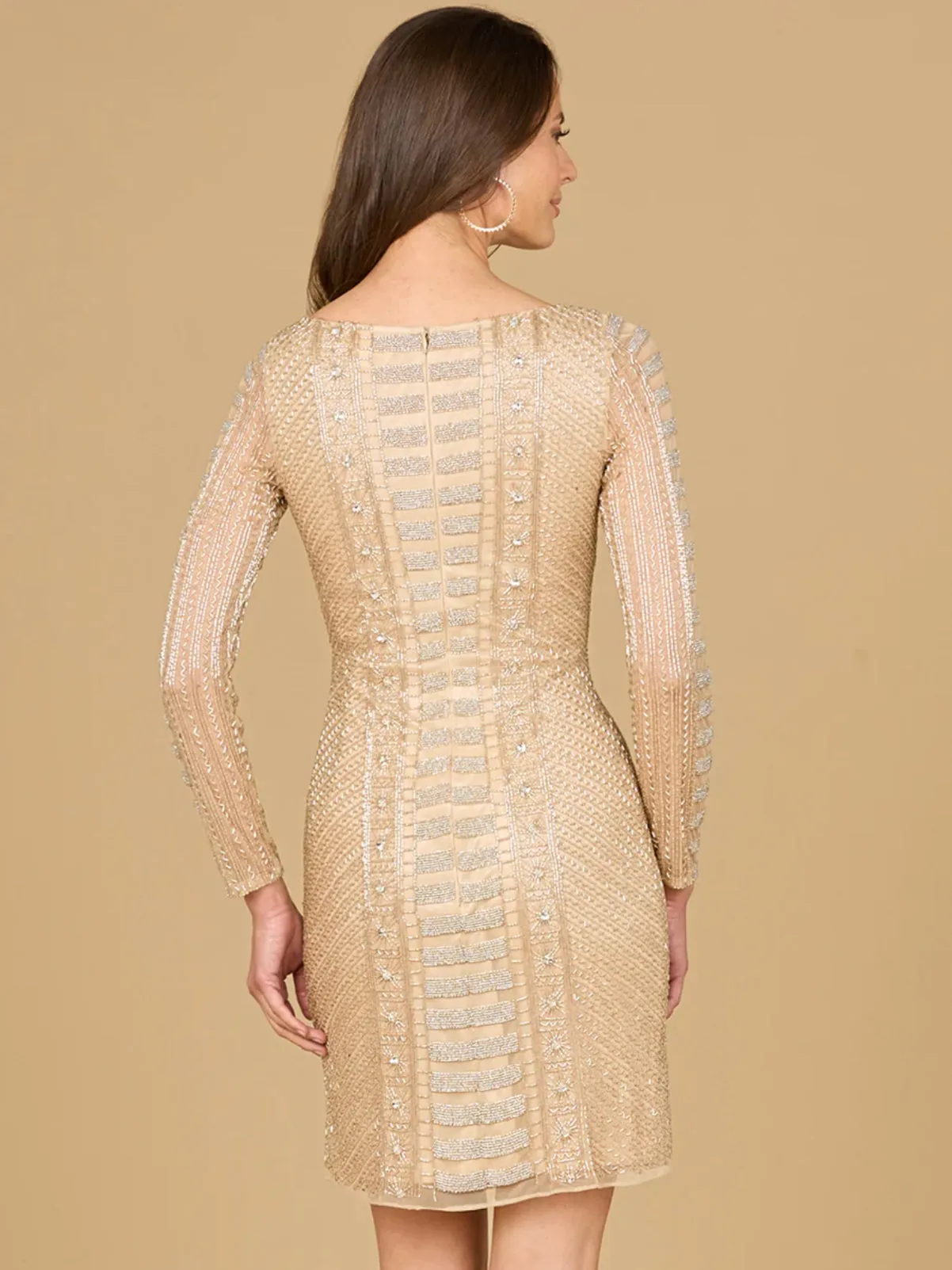 Lara Champagne Long Sleeve High Neck Cocktail Dress 29062