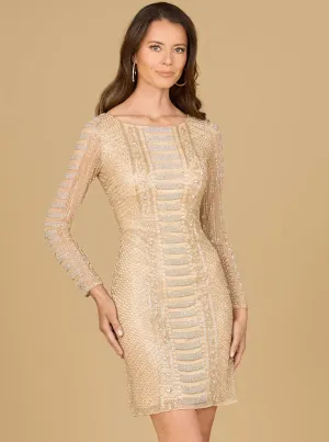 Lara Champagne Long Sleeve High Neck Cocktail Dress 29062