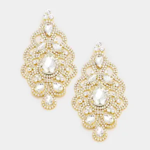Large Crystal and Rhinestone Chandelier Earrings on Gold | 354113