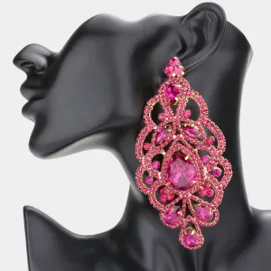 Large Fuchsia Crystal and Rhinestone Chandelier Earrings | 583822
