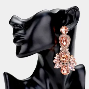 Large Peach Crystal Rhinestone Statement Pageant Earrings  | 442143